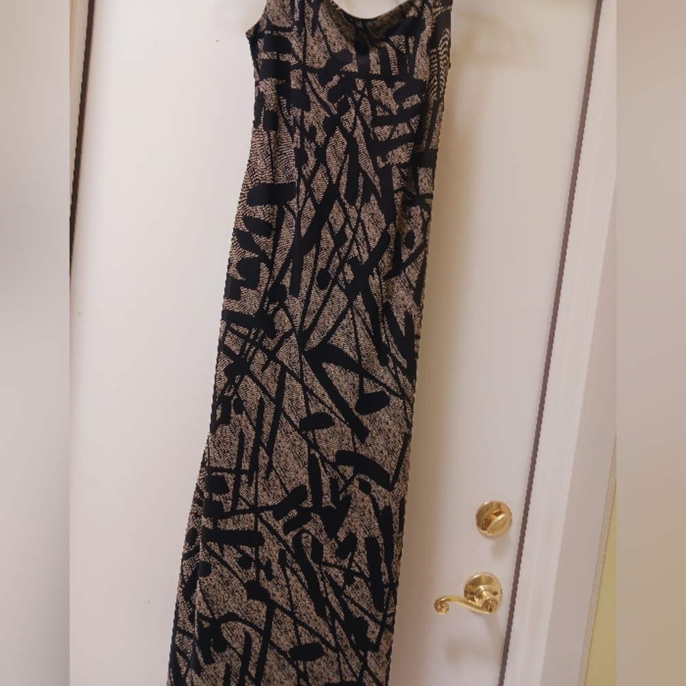 Evan Picone fully lined tank dress, size 10, in black and tan print
